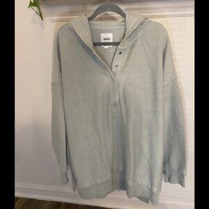 Aerie Hooded Ribbed Button Sweatshirt